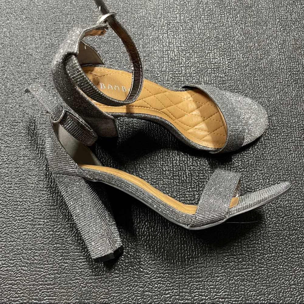 Pewter glitter block heels with strap size 8